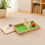 Montessori doska s otvorom pre najmenších s červenou loptičkou