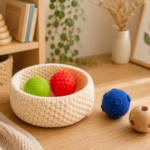 Košík s loptičkami Educo – zmyslová Montessori pomôcka pre deti / Koš s míčky Educo – smyslová Montessori pomůcka pro děti