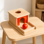 Krabička s táckou a guľôčkou Educo – Montessori pomôcka na trvalosť objektu / Krabice s podnosem a kuličkou Educo – Montessori pomůcka na stálost objektu