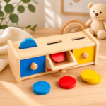 Krabička s tromi zásuvkami Educo – Montessori pomôcka na trvalosť objektu / Box se třemi zásuvkami Educo – Montessori pomůcka na stálost objektu
