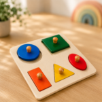 Drevené puzzle geometrické tvary 5 ks s úchytmi pre deti